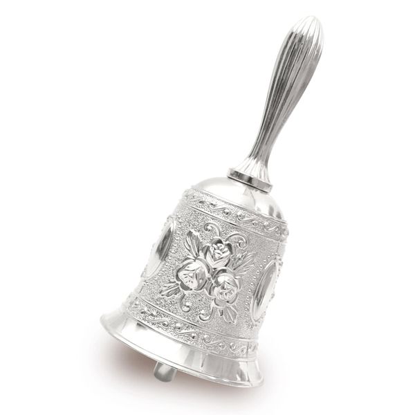 HUIANER Hand Bell Metal Dinner Bell Wedding Bells for RestaurantService Bell Bar Jingle Wedding Classroom Church School Classroom Alarm and Home Decoration (Silver)