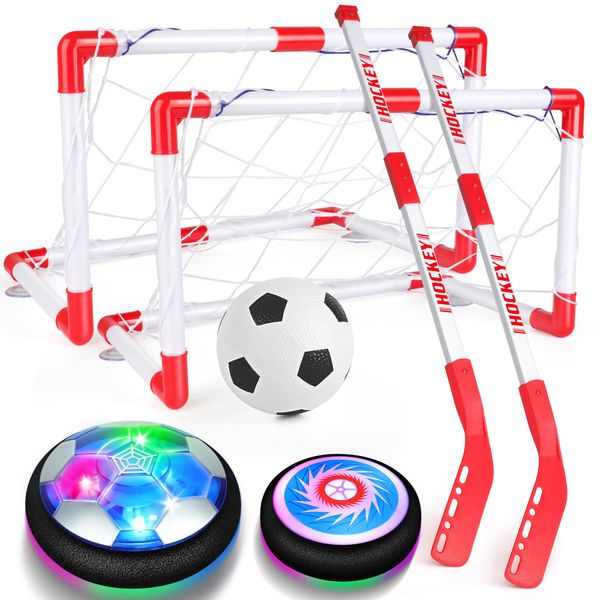 Hover Soccer Ball Toy Set, Hover Hockey Set for Kids, Air Floating Soccer Toys Hockey Ball with Led Light, Indoor Outdoor Sports Toys & Games, Christmas Birthday Gifts for 3 4 5 6 7 8+ Years Boy Girl