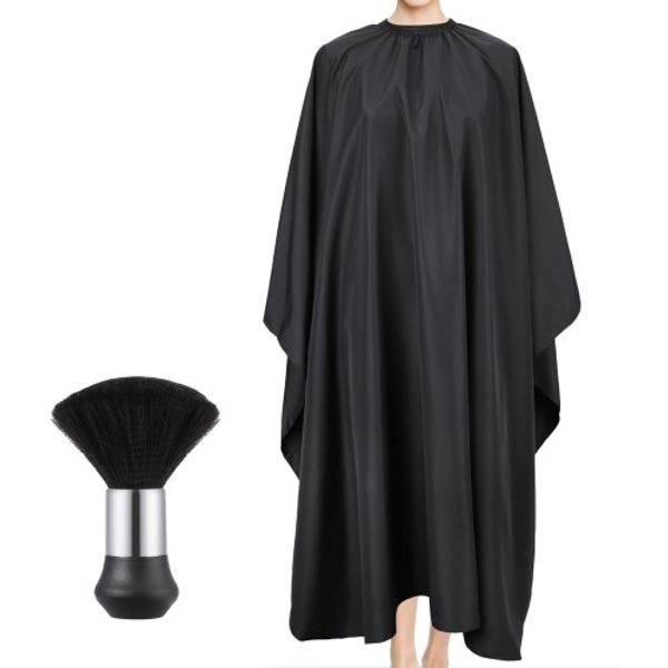 (Segbeauty) Haircut Cape with Cleaning Brush, Black, Haircut Cape, Hair Apron, Haircut Apron, Self-Cut, Home, For Children and Adults, For Beauty and Hair Care (Black)