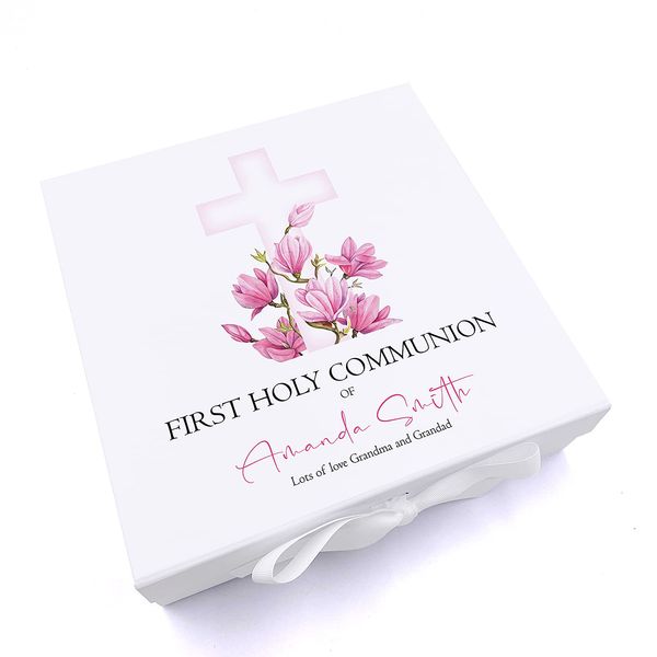 ukgiftstoreonline Personalised First Holy Communion Pink Cross Keepsake Memory Box Gift (Large)