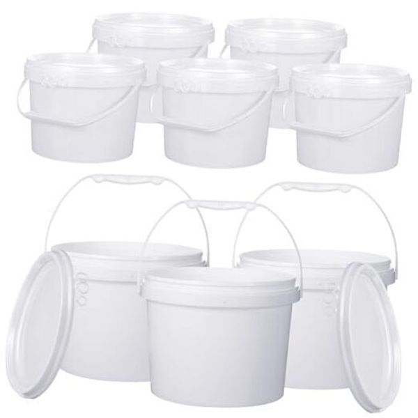 8 Pcs 2 Gallon Bucket with Lid Plastic Bucket with Handle Durable Heavy White