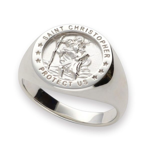 LoveSilver - Sterling Silver Mens St Christopher Ring In Gift Box - Size V