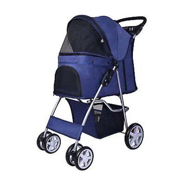 Pet Stroller, 4 Wheels Multifunction Dog Cat Stroller, Folding Portable Trave...