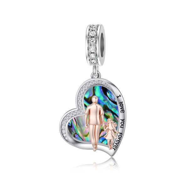 Father Mother Daughter Charm fit Pandora Charms Bracelet Sterling Silver Charms for Bracelets Birthday Valentines Day Gifts for Daughter Mother Lover