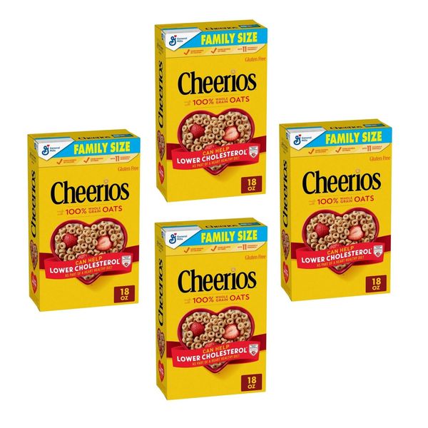 4-Pack General Mills Cheerios, Heart Healthy Gluten-Free Breakfast Cereal, 18 oz