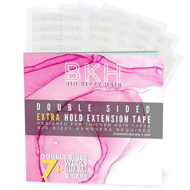 Big Kizzy Hair Extensions Tape - Extra Hold - Fits Most Tape in Hair Extensions, 4cm x .8cm Tape for Extensions, Professional Double Sided Extension Tape