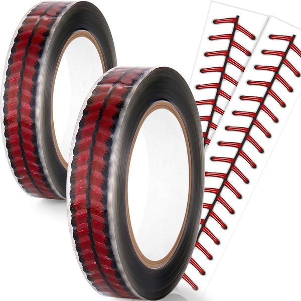 Outus 110 Yards Baseball Stitches Design Tape Adhesive Packing Tape Tape Crafting Wrapping Decorative Roll Tape for Thanksgiving Christmas Wrapping Funny Home Decoration Sealing and More(2 Rolls)