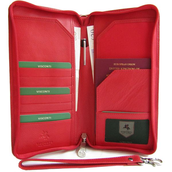 Visconti New soft red leather passport travel wallet organiser style Crimson 1157