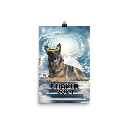 Custom Pet Memorial Angel Wings Heaven Sable German Shepherd Wall Art Poster 12x18 Inches Unframed - Personalized Name Year Print Decor Gifts for Dog Lovers