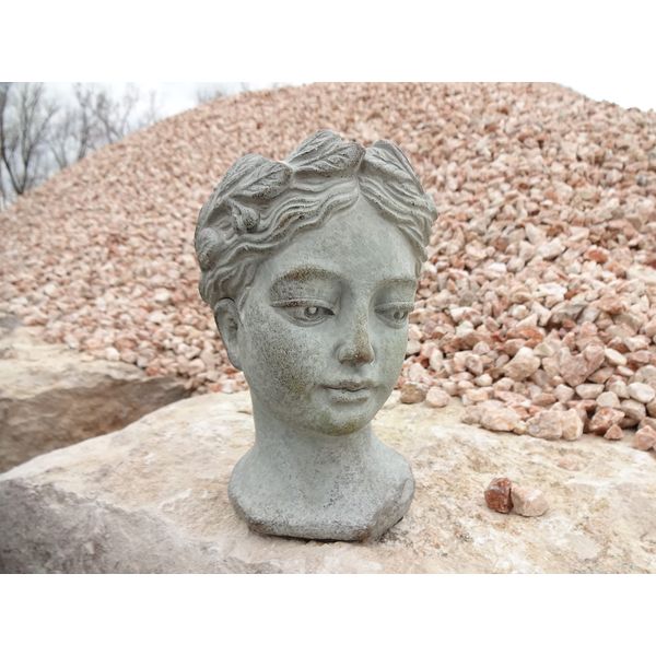Büste Statur Skulptur Grau Shabby Vintage Landhaus Garten Deko