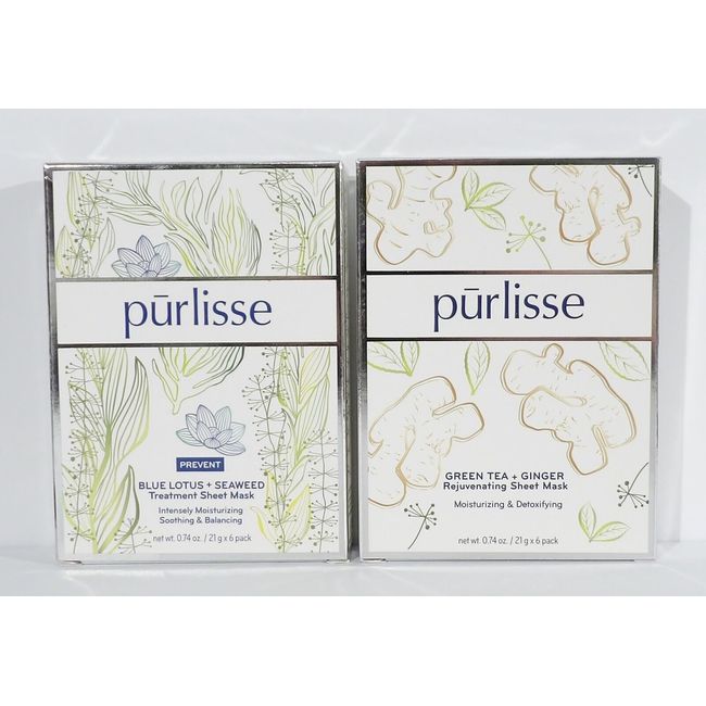 6 Purlisse Green Tea + Ginger Rejuvenating Sheet Masks & 6 Blue Lotus + Seaweed