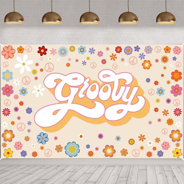 Groovy Party Backdrop Banner Hippie Birthday Two Groovy Party Decoration Daisy Flower Boho Party Photography Backdrop Groovy Party Supplies(7 x 5 ft)