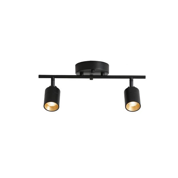 VidaLite LED Track Light, 7W Two Bulb Fixed Rail with Rotating Heads, 3000K Modern Interior Spotlight, Black