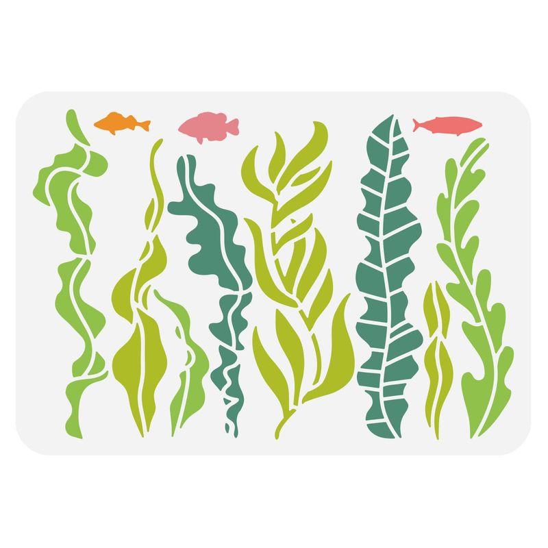 BENECREAT Ocean Theme Stencil, 30x21cm Seaweed Sea Fish Plastic Drawing ...