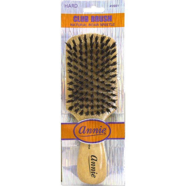 Annie | Club Brush | Boar & Nylon Hard Bristle Brush | Polished Wood Handle | Works Best on Thick Hair | 7 Inch