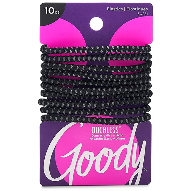 Goody Nonslip Womens Elastic Hair Tie - 10 Count, Black - 4MM for Medium Hair- Ouchless Hair Accessories for Women Perfect for Long Lasting Braids, Ponytails and More - Pain-Free