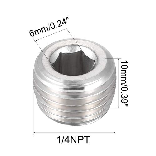 uxcell Hex Countersunk Plug Stainless Steel Pipe Fitting NPT Male Thread Socket Pipe Adapter Connector 1/4NPT, 2pcs