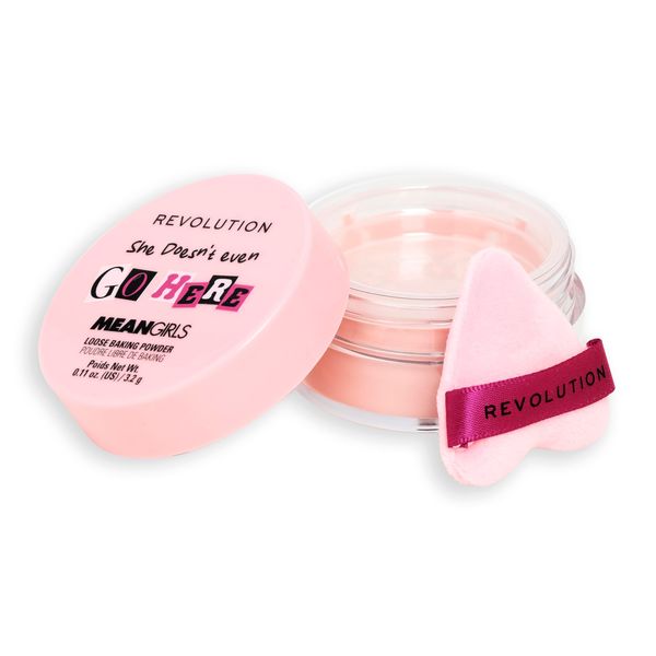 Revolution Beauty, Mean Girls x Revolution Loose Baking Powder, Makeup & Setting Face Powder, Includes Powder Puff, Vegan & Cruelty-Free, Cherry Pink, 0.11 oz