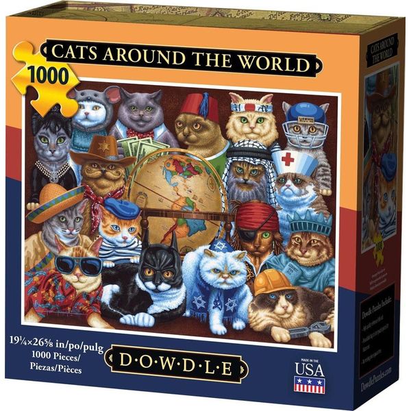 Dowdle Folk Art Cats Around The World Puzzle (1000 Piece)