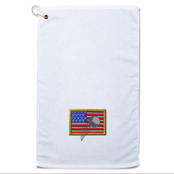 Style In Print Golf Towel USA Flag and Golf Ball Cotton Bag Accessories White