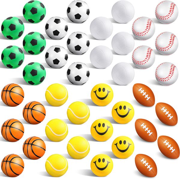 40 Pcs Sports Balls Bulk Kids Small Mini Stress Ball for Party Favor Toy, Including Basketball, Football, Volleyball Baseball, Soccer, Tennis for Stress Relief School Carnival Operation Christmas