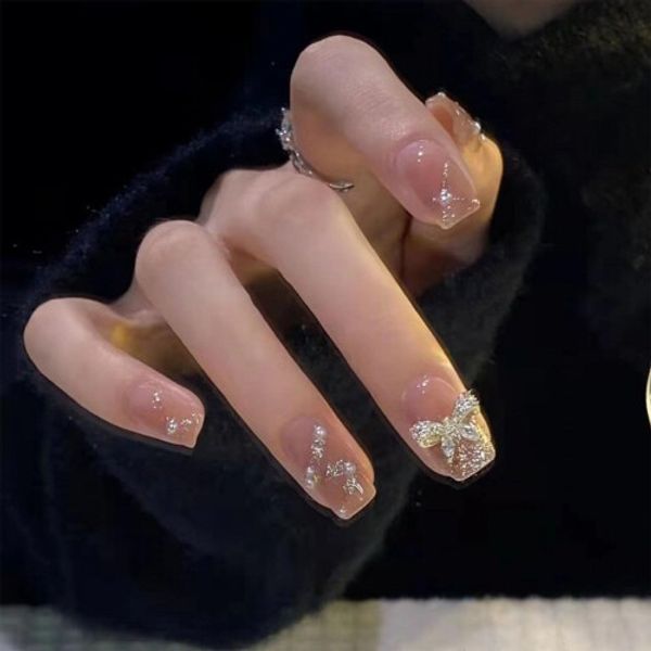 &quot;3D Nail Tips&quot; XUZOO 24 Pieces Nail Tips, False Nails, 3D Nails, Three-dimensional, Short, Long, Cute, Stylish, Popular, Nail Tips, Nail Stickers, False Nails, Nail Tools, Double-sided Tape Included (Ribbon Included)