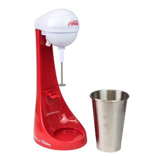 Nostalgia Two-Speed Electric Coca-Cola Limited Edition Milkshake Maker and Drink Mixer, Includes 16-Ounce Stainless Steel Mixing Cup and Rod, Red