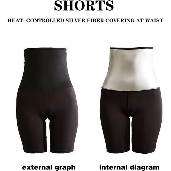 Saunaanzüge Shorts,Sauna Sporthose Hosen,Shorts Schwitzhose zum Abnehmen,Hot Thermo Sweat Hosen Schwitz Leggings High Waist Bauch Weg Sportleggins Schwitzen Body Shaper Jogginghose für Gym Laufen Yoga