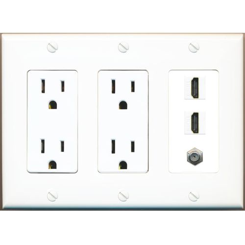 Coax 2 HDMI Wall Plate-2 Outlet White