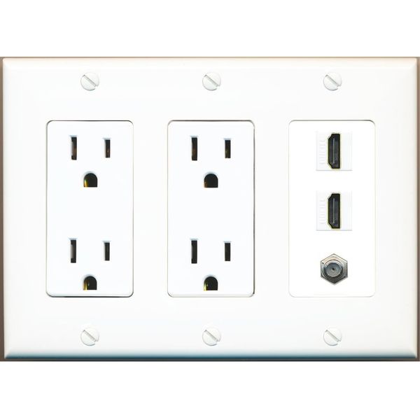 Coax 2 HDMI Wall Plate-2 Outlet White