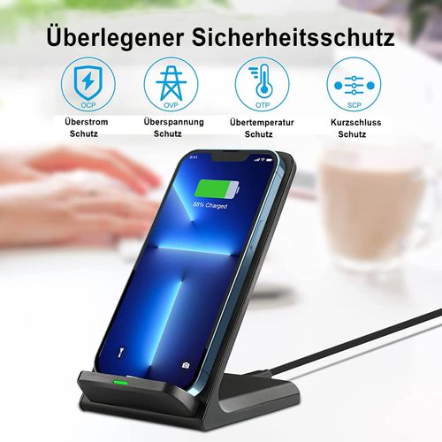 OneCut Wireless Charger, 15 W Inductive Charging Station Quick Charge Function for iPhone 16 15 14 13 12 Pro Mini Max Xr Xs Galaxy S25 S24 S23 S22 S21