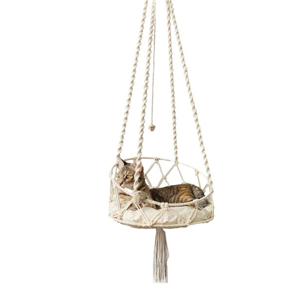 Macrame Cat Hammock Boho Style Hanging Swing Bed Pet Cat Sleeping Bed