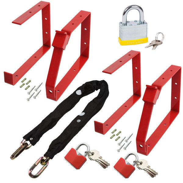 Spares2go Complete Ladder Security Chain Kit with Wall Brackets Locking Bar Padlock Set (Pack of 2)