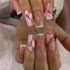 Prosy 24pcs French Medium and Long Square Nails Heart Glitter Matching Fake Nails Full Cover False Nails for Women and Girls