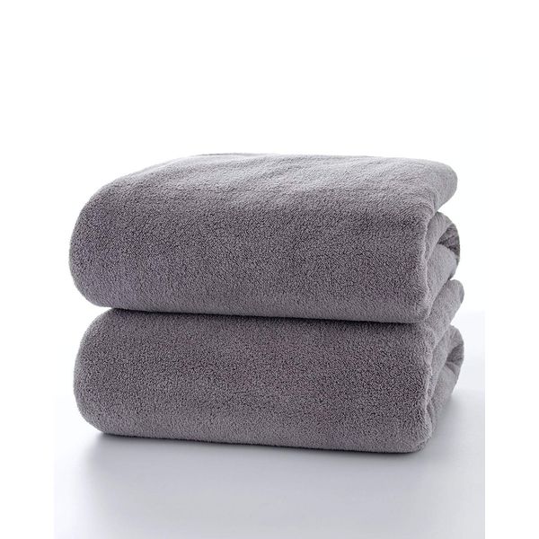 Lumimi Microfiber Bath Towel, Large, Set of 2, 27.6 x 55.1 inches (70 x 140 cm), Absorbent, Quick Drying, Fluffy, Hotel Style Towel, Instant Absorption, Indoor Drying, Durable, Bath Supplies, Gray