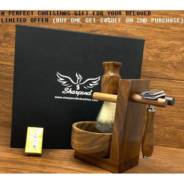 Sharpend 5 Piece Shaving Set | DE Safety Razor & Badger Brush | Men's Gift Kit