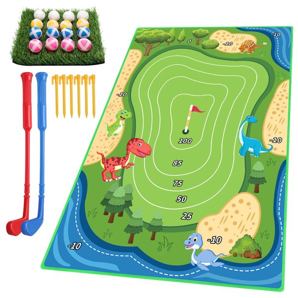 R2Depot Golf Toys for Kids, 4.7FT x 3.2FT Dinosaur Theme Golf Game Mat for Family Outdoor Play