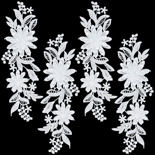 WEBEEDY 4 Pieces 3D Embroidered Flower Lace Applique Sew on Appliques for DIY Sewing Wedding Dress Shoes DIY Patch Clothing Accessories