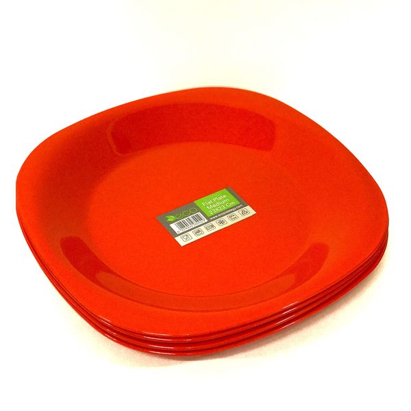 ECO Unbreakable Colourful Plastic Dinner Flat Plate Set-of-4 - Shatterproof - 100% Food Safe - Perfect for Camping, Indoors, Outdoors, and picnics (Red, Medium)