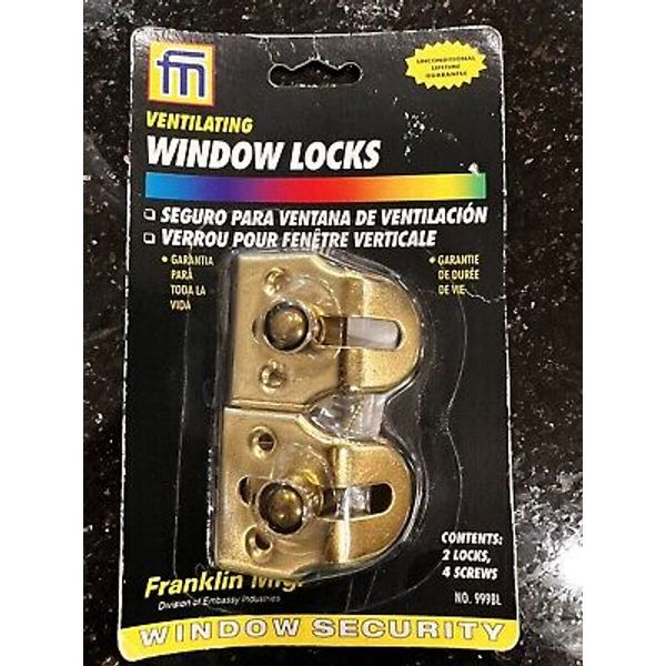 New 2 Window Locks Franklin Mfg Ventilating Security Metal Old Stock NIP