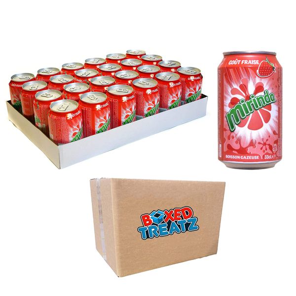 Mirinda Strawberry 330ml Soft Drink Sparkling Soft Drinks 330ml Cans 24x Mirinda Strawberry 330ml Total 24 Cans Boxed Treatz