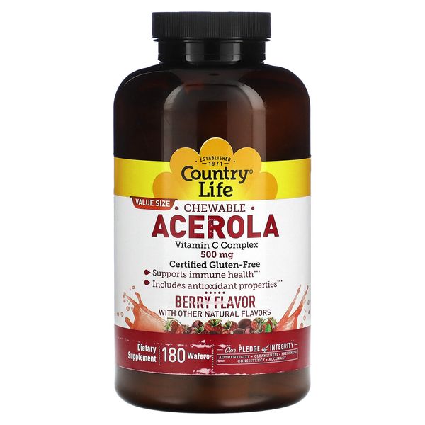 Chewable Acerola, Vitamin C Complex, Berry, 500 mg, 180 Wafers