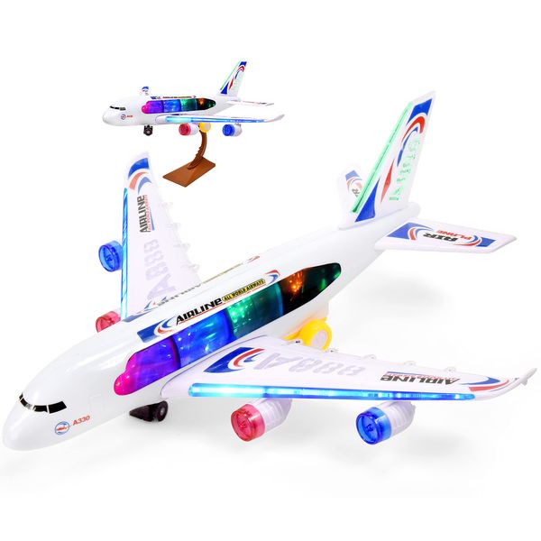 Bump & Go Airplane Toy for Kids - Battery-Operated Toys, Passenger Big Plane with LED Lights & Music, Model Replica Airplanes for Boys - Planes for 3 Year-Old Children & Above