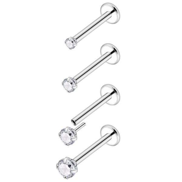 Lcolyoli 20G Threadless Push in Nose Rings for Women Diamond CZ 1.5mm 2mm 2.5mm 3mm Surgical Steel Nose Studs Pushin Nose Piercings Nostril Jewelry 4PCS