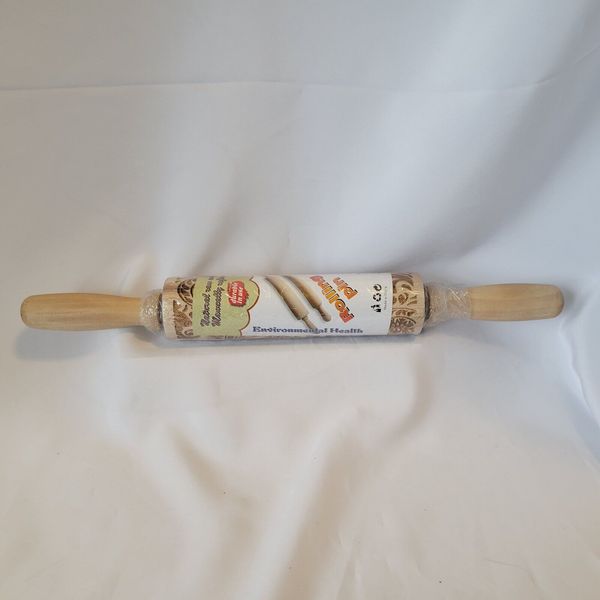 Natural Wood Rolling Pin Engraved Embossing Floral Pattern Biscuit Baking 14"