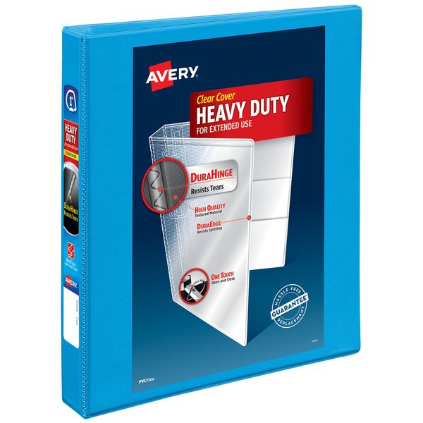 Avery Heavy-Duty View 3 Ring Binder, 1" One Touch Slant Rings, Holds 8.5" x 11" Paper, 1 Light Blue Binder (05301)