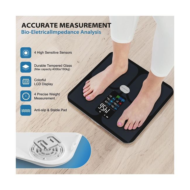 ABLEGRID Smart Digital Bathroom Scale for Body Weight and Fat, Large LCD  Display Body Fat Scale, Rechargeable Weight Scale with 16 Body Composition