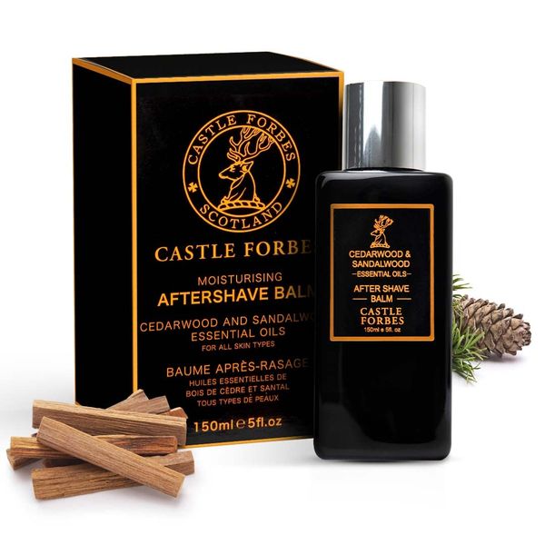 Castle Forbes Cedarwood & Sandalwood Aftershave Balm For Men, 5 fl.oz. | Moisturizing After Shave Lotion w/ Essential Oils | Soothing & Refreshing | Alcohol Free Post Shave Skincare For All Skin Types