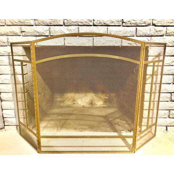 3 Panel Iron Fireplace Mesh Screen Traditional Spark Guard Cover Gold Dusting