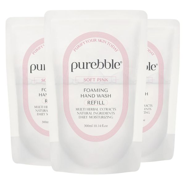 PUREBBLE Foaming Hand Soap, Soft Pink, 10.14fl.oz (Refill, Pack of 3)